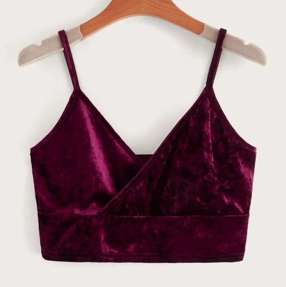 ROMWE Tops - Solid Velvet Wrap Crop Cami Nwt L